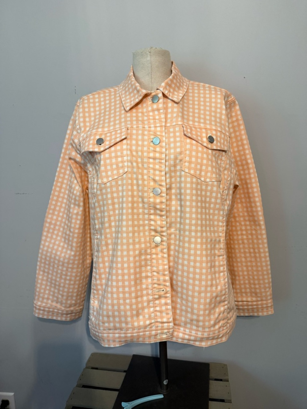 Chico's Peach Checkered Jean Jacket